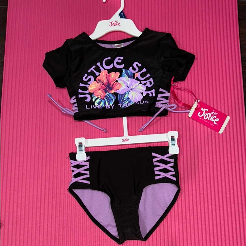 Justice Black and Purple Surf Bikini Set